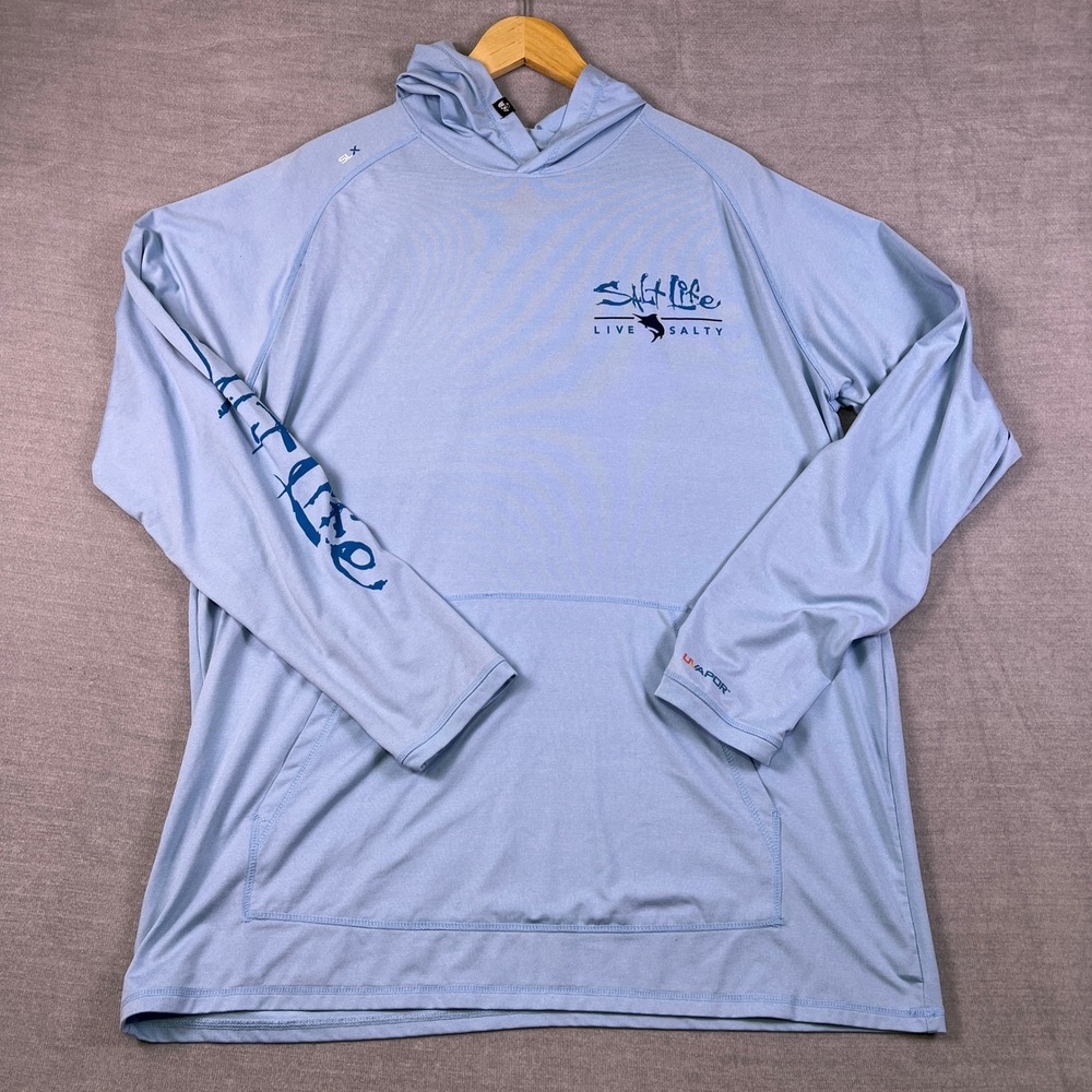 Salt Life SLX UVapor Performance Hoodie Women XL Light Blue Polyester Spandex